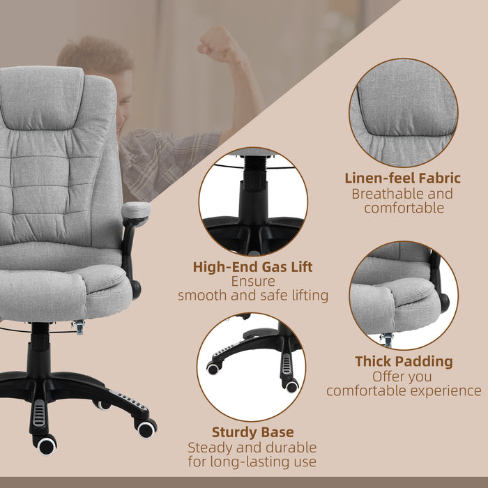 Ergonomic High-Back Office Chair with Heat Massage - Padded Swivel Chair for Gamer & Home Office Use - Heated Comfort, 360° Rotation, Light Grey