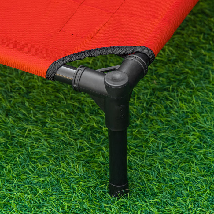 Portable Raised Dog Bed with Sturdy Metal Frame - Elevated Pet Cot in Black and Red for Small Breeds - Ideal for Camping and Outdoor Comfort