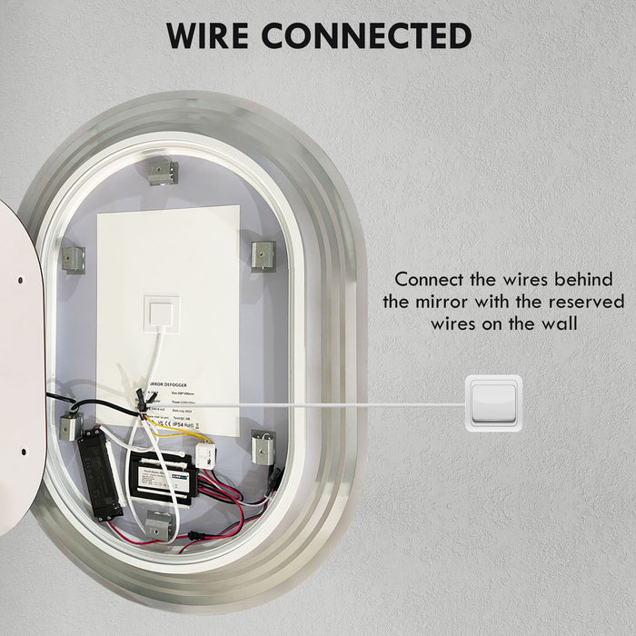 LED Illuminated Bathroom Mirror - 700x500mm Anti-Fog Makeup Mirror with Touch Switch - Suitable for Vertical or Horizontal Mounting