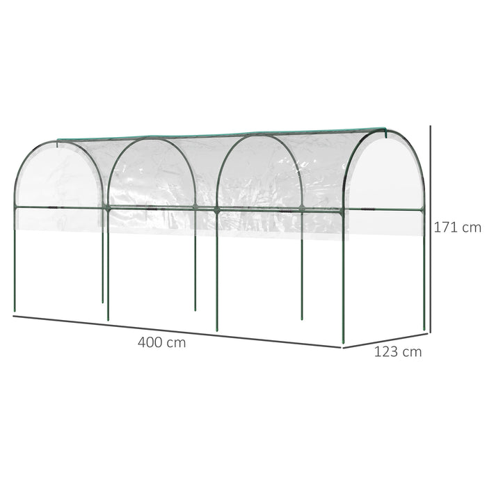 4-Hoop Tunnel Tomato Greenhouse with Top Tap - Pointed Bottom Design with Guy Ropes for Stability - Clear Cover for Optimal Plant Growth Conditions