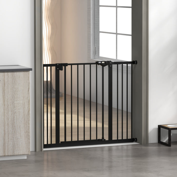 Adjustable Metal Dog Gate 74-100cm Wide in Black - Pet Safety Barrier for Home - Ideal for Puppies & Small Dogs