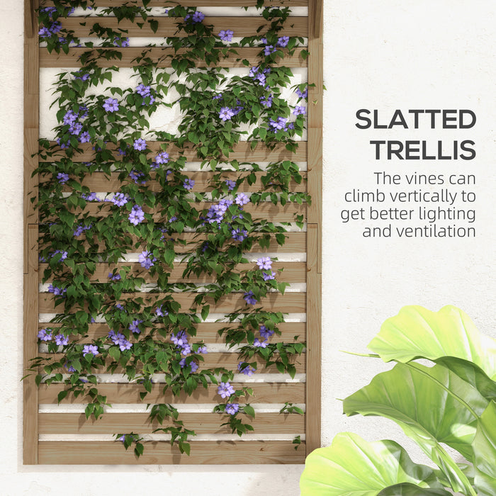 Fir Wood Hanging Planter Shelves - Wall Mounted Set of 2 with Slatted Trellis - Ideal for Patio, Balcony & Porch Greenery Display