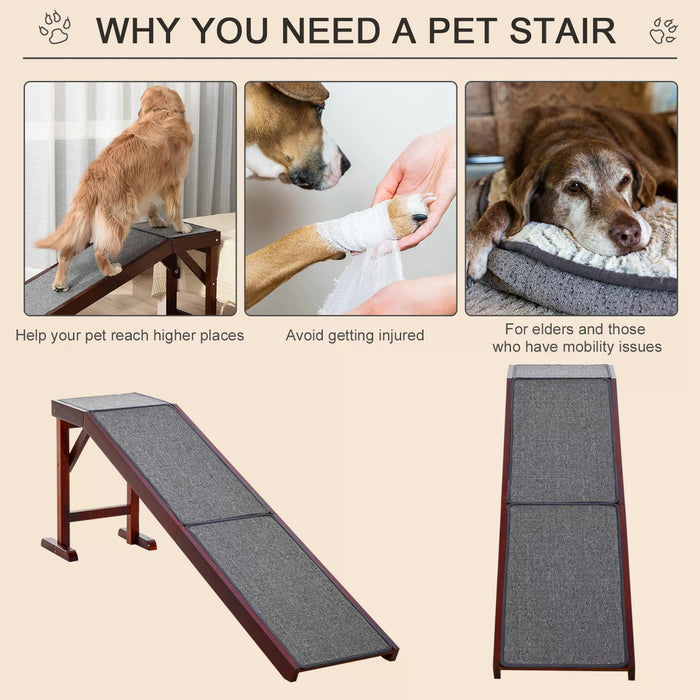 PetSafe Gentle Rise Dog Ramp - Non-Slip Carpeted Incline with Durable Pine Frame, 188 x 40.5 x 63.5 cm, in Brown and Grey - Ideal for Older or Mobility-Impaired Pets
