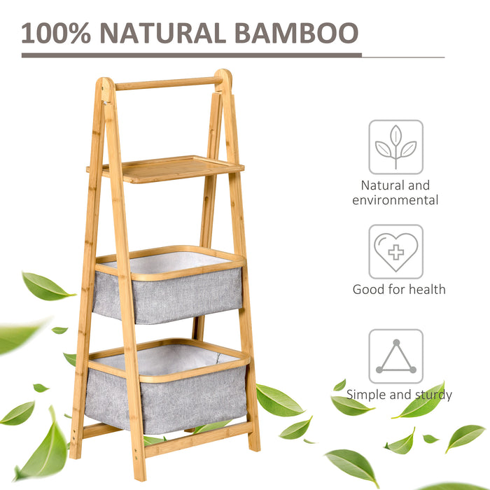 3-Tier Foldable Ladder Shelf - Lightweight Bathroom Storage Organizer and Space Saver - Ideal for Bathroom, Laundry, Balcony Organization