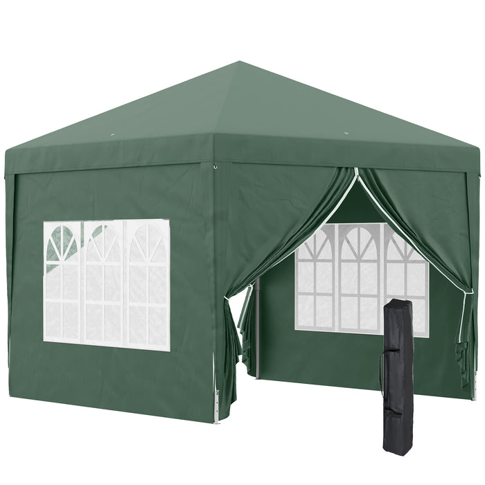 3x3m Pop-Up Gazebo with Windows - Sturdy Wedding and Party Canopy Tent Marquee, Green - Includes Convenient Carry Bag for Easy Transportation