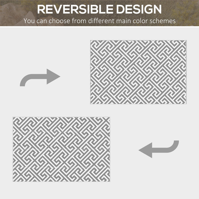 Reversible Outdoor Plastic Straw Rug - 152x243cm Lightweight Patio & Camping Mat, Light Grey - Ideal for RV Trips, Garden, and Indoor Picnics