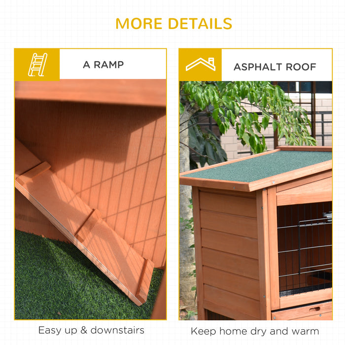 Wooden 2-Tier Animal Hutch - Rabbit & Guinea Pig Cage with Ramp, Slide-Out Tray, Indoor/Outdoor Use - Perfect for Small Pet Comfort and Easy Maintenance 100.5 x 55 x 101 cm