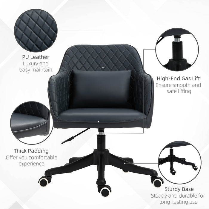 Ergonomic PU Leather Desk Chair with Massaging Lumbar Support - Wheeled Executive Chair with Rechargeable Electric Vibration Massage Pillow in Blue - Comfort for Long Hours at Office Work