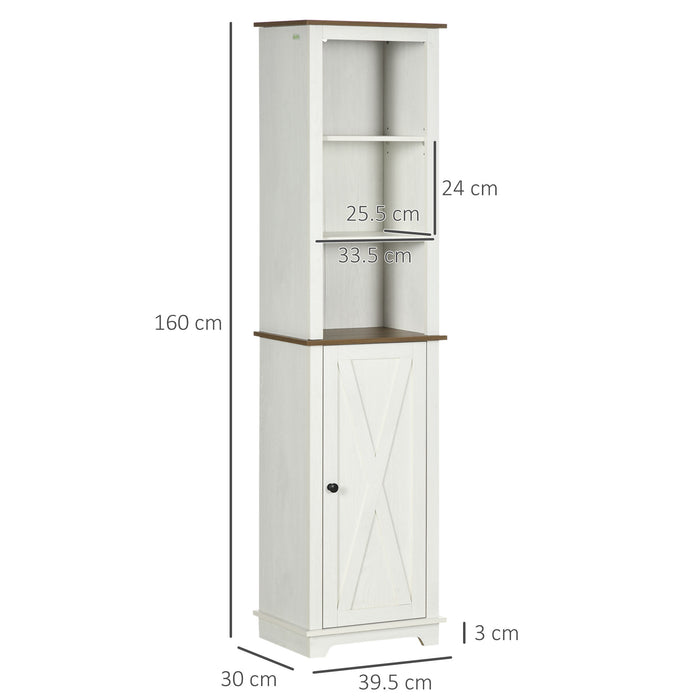 Tall Bathroom Storage Unit with Door - Adjustable Shelf Freestanding Cupboard, 39.5x30x160cm, Classic White - Ideal for Organizing Toiletries and Linens