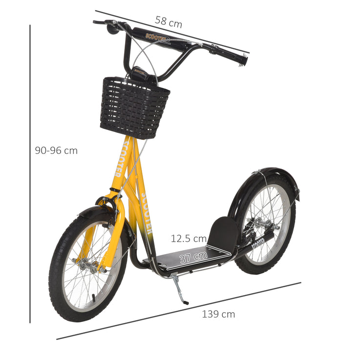 Teen Ride On Kids Kick Scooter - Adjustable Handlebar, 16" Rubber Tyres, Brakes, Basket, Cup Holder, Mudguard in Vibrant Orange - Perfect Outdoor Fun for Children and Adolescents