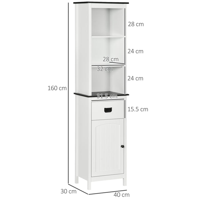 Freestanding Slim White Bathroom Cabinet - Tall Storage Cupboard with Adjustable Shelves and Drawer - Space-Saving Organizer for Bathroom or Living Room