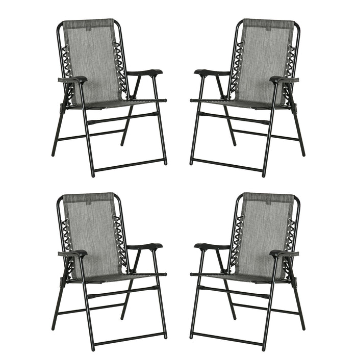 Outdoor Folding Chair Set of 2 - Portable Patio Loungers with Armrests for Camping, Pool, Beach & Deck Use - Durable Steel Frame Lawn Chairs in Mixed Grey