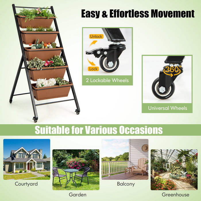 Mobile Gardens - 5-Layer Vertical Raised Garden Bed with Detachable Boxes and Wheels - Perfect for Urban Gardeners with Limited Space