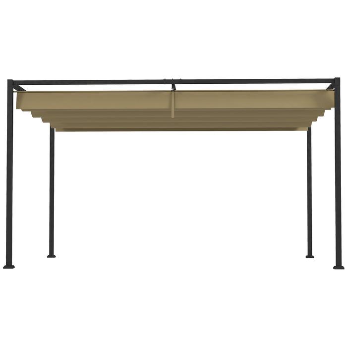 Metal Pergola with Retractable Roof 4x3m - Khaki Garden Gazebo Canopy Shelter for Outdoor Use - Ideal for Patio & Backyard Relaxation