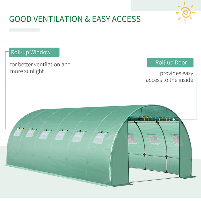Greenhouse PE Replacement Cover 6m x 3m x 2m -  Durable Winter Garden Plant Protector with Roll-Up Windows - Ideal for Tunnel Walk-In Greenhouses