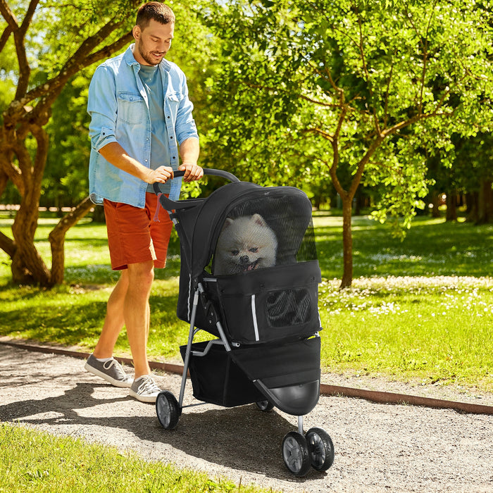 Pet Stroller for Small Dogs and Cats - 3-Wheel Dog Pushchair Trolley with Jogger Carrier Features, Black - Ideal for Travel and Outdoor Activities with Puppies or Miniature Breeds
