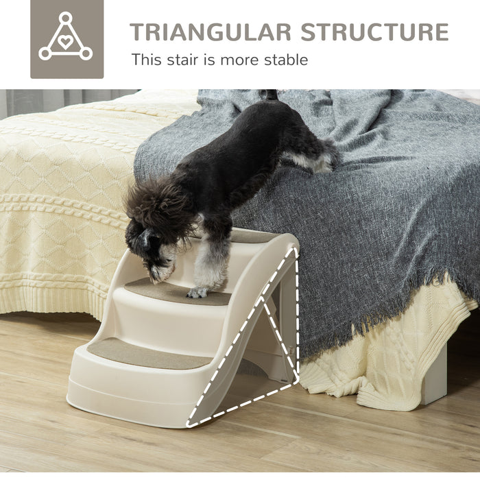 Portable 3-Step Dog Stairs - Foldable Pet Steps with Non-slip Mats for High Beds and Sofas, 49x38x38cm - Ideal for Small to Medium Pets Accessing Elevated Surfaces, Cream Color