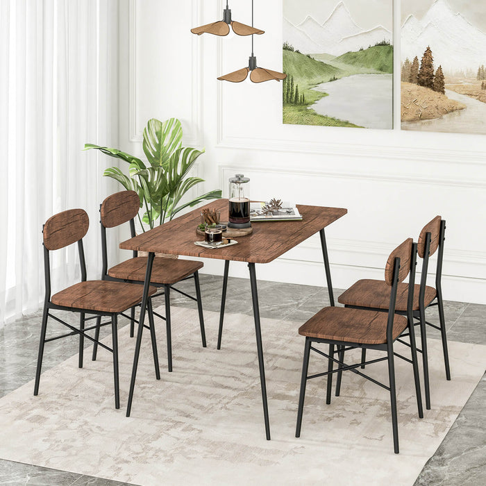 5 Piece Dining Set - Rectangular Table with Comfortable Backrest Chairs, Rustic Brown - Ideal for Family Dinners and Social Gathering Spaces