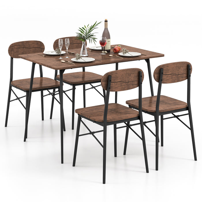 5 Piece Dining Set - Rectangular Table with Comfortable Backrest Chairs, Rustic Brown - Ideal for Family Dinners and Social Gathering Spaces