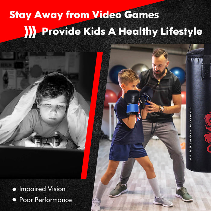 Kids Boxing Set - 5 Piece Punching Bag Set with Gloves - Perfect For Active Children and Physical Fitness Fun Activity