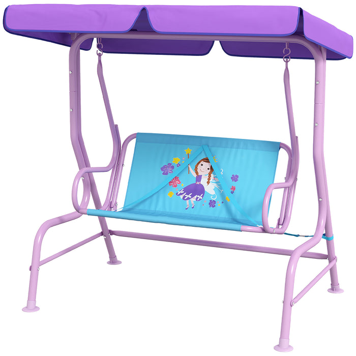 Kids Fairy-Themed Garden Swing - Adjustable Canopy and Safety Seat Belts - Perfect for Backyard, Porch, or Poolside Fun