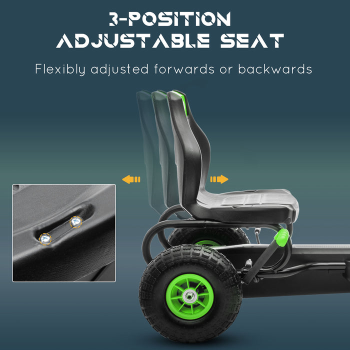 Pedal-Powered Racing Go Kart for Kids - Adjustable Seat, Inflatable Tyres, Shock Absorption, Handbrake - Ideal Outdoor Fun for Boys and Girls Ages 5-12, Vibrant Green Color