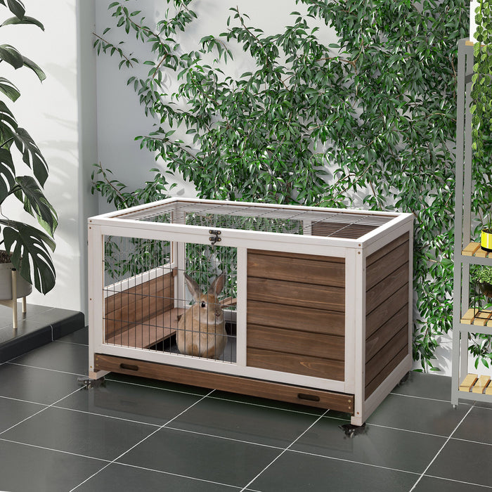 Indoor Wooden Rabbit Hutch with Enclosed Run - Spacious and Durable Small Pet Shelter in Brown - Ideal for Rabbits and Small Animals
