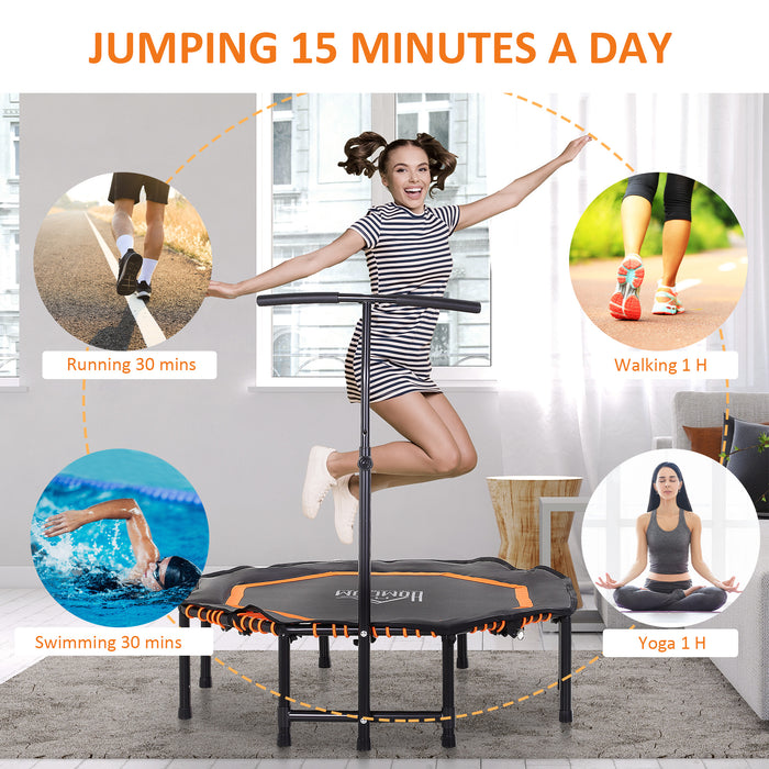 48" Octagonal Mini Trampoline Rebounder - Foldable Indoor/Outdoor Bouncer with Adjustable Handle - Ideal for Fitness & Fun for Kids and Adults, Orange