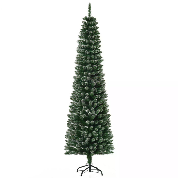 Artificial Snow-Dipped 6.5ft Christmas Tree - Slim Pencil Design with Black Foldable Stand for Holiday Decor - Perfect for Indoor Festive Home Adornment