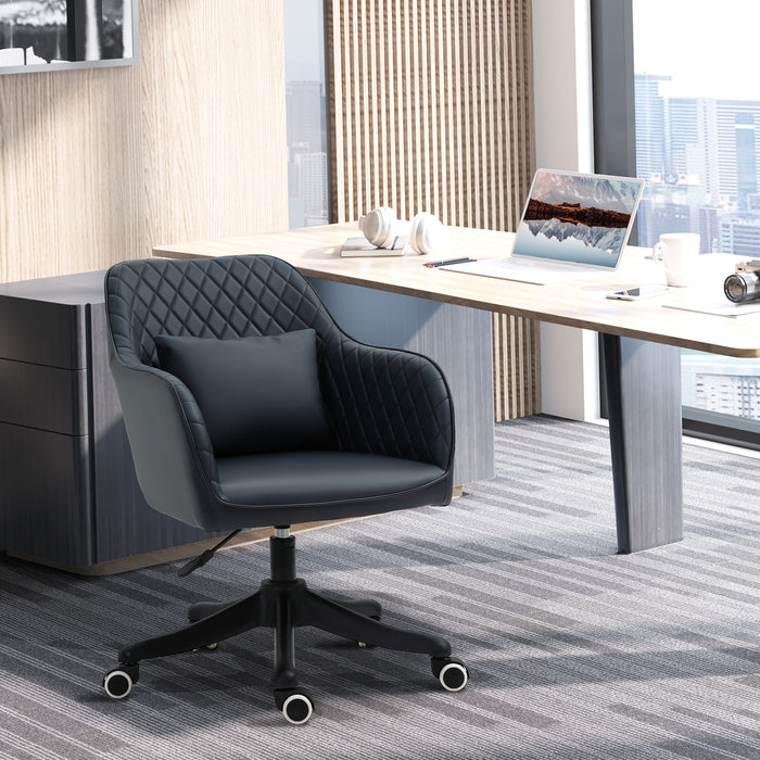 Ergonomic PU Leather Desk Chair with Massaging Lumbar Support - Wheeled Executive Chair with Rechargeable Electric Vibration Massage Pillow in Blue - Comfort for Long Hours at Office Work
