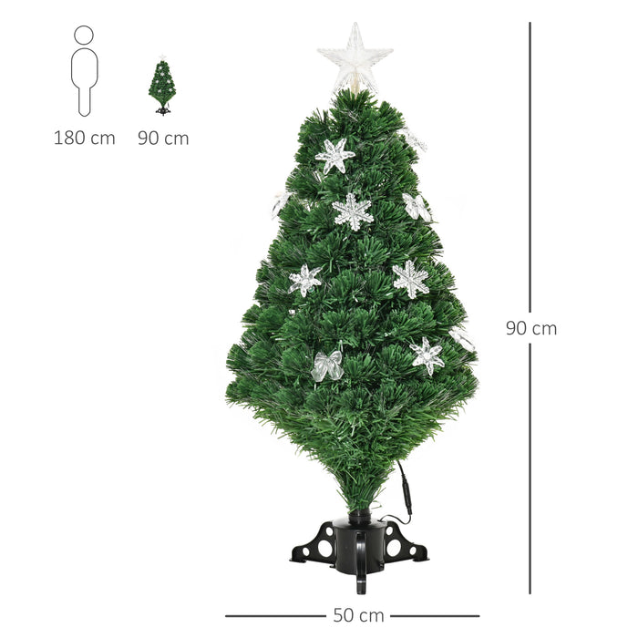 HOMCM 3FT Prelit Tree - LED & Fiber Optic Illuminated Artificial Christmas Tree with Foldable Stand - Festive Home Xmas Decor for Small Spaces