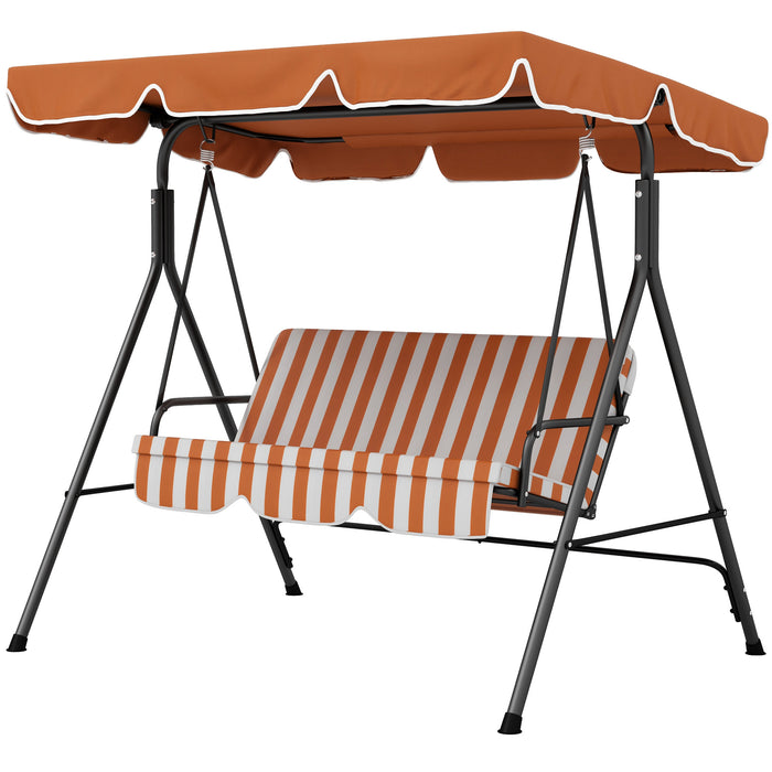 3-Seat Swing Chair with Adjustable Canopy - Comfortable Patio Garden Swing Seat, Orange - Ideal for Outdoor Relaxation and Entertaining