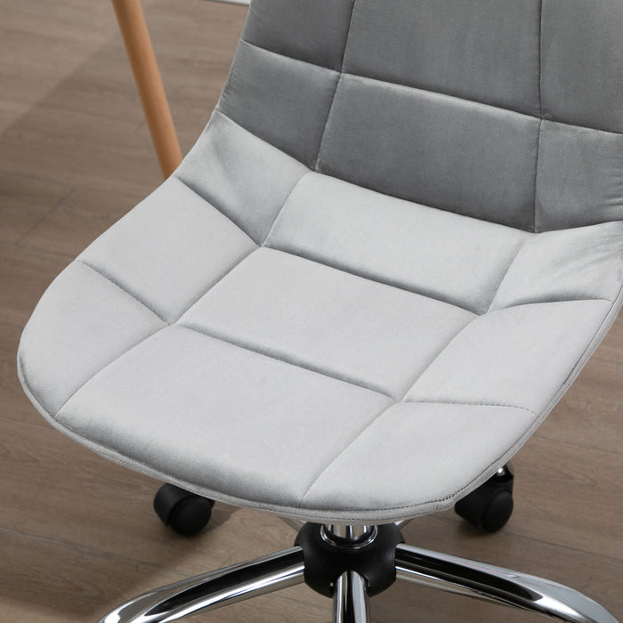 Ergonomic Velvet Task Chair - Adjustable Height, Armless Design with Wheels - Perfect for Home Office, Study, or Bedroom Comfort