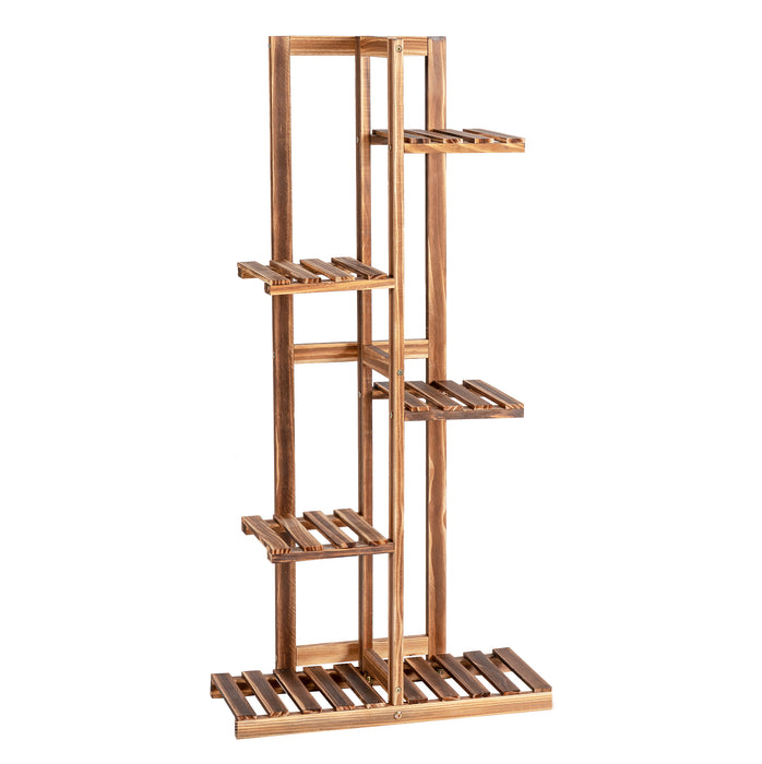 Unknown Brand - 5-Tier Wooden Plant Stand with 6 Pot Capacity, Free-standing Display Shelf - Ideal for Gardeners or Indoor Plant Enthusiasts
