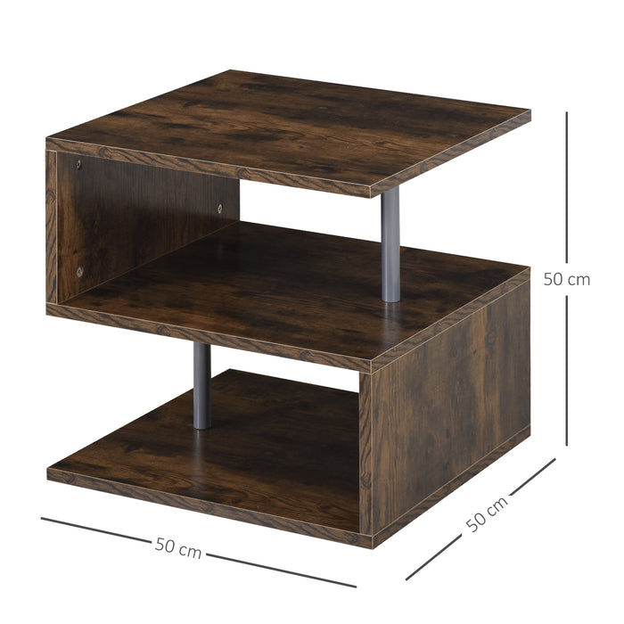 2-Tier S-Shaped Coffee End Table - Storage Shelves Organizer for Versatile Home Office Use, Natural Finish - Space-Saving Design Perfect for Living Rooms and Small Spaces
