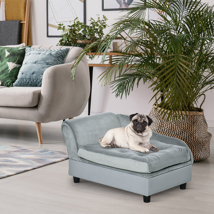Pet Lounge Sofa with Hidden Storage - Comfy Small Dog and Cat Chair with Plush Cushion, Light Blue - Ideal Cozy Resting Spot for Pets, Size: 76 x 45 x 41.5 cm