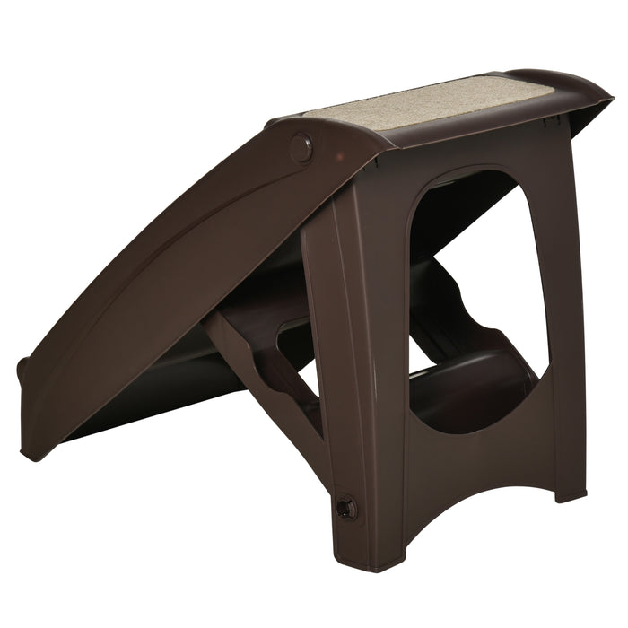 Foldable 4-Step Pet Stairs with Non-slip Mats - Easy Climbing Access for Cats and Small Dogs - Portable and Durable in Dark Brown