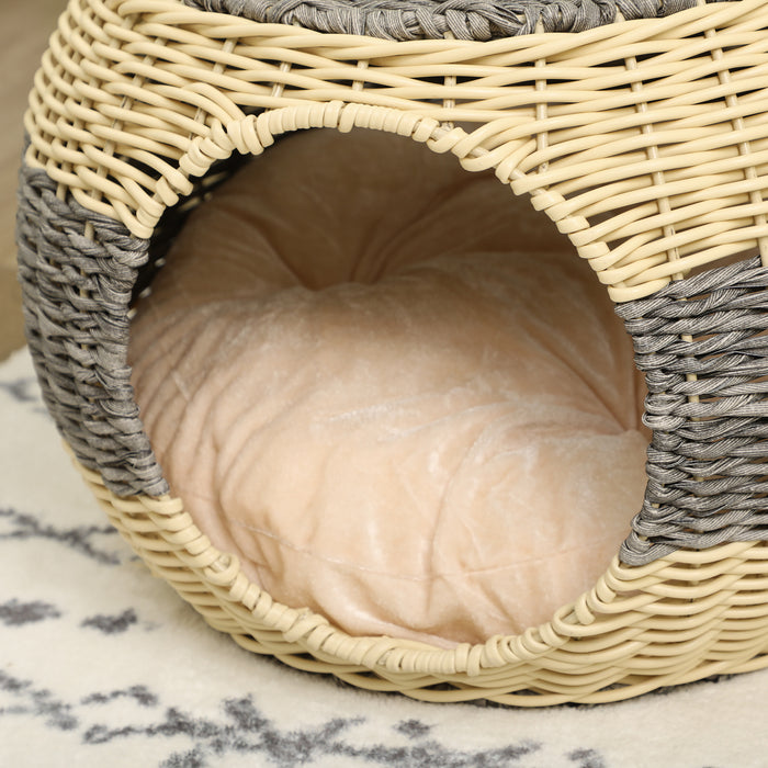 Elevated Rattan Cat Bed - Comfortable Wicker Kitty House with Plush Washable Pillow - Perfect Retreat for Cats & Small Pets