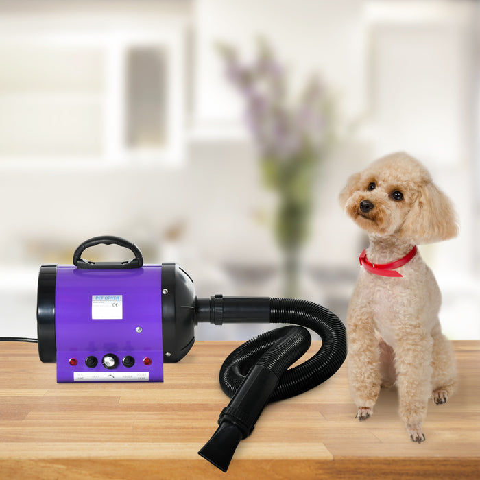 2800W Dog Hair Dryer with Pet Grooming Kit - Powerful Water Blower with 3 Nozzle Attachments, Purple - Ideal for Home and Professional Pet Care Needs