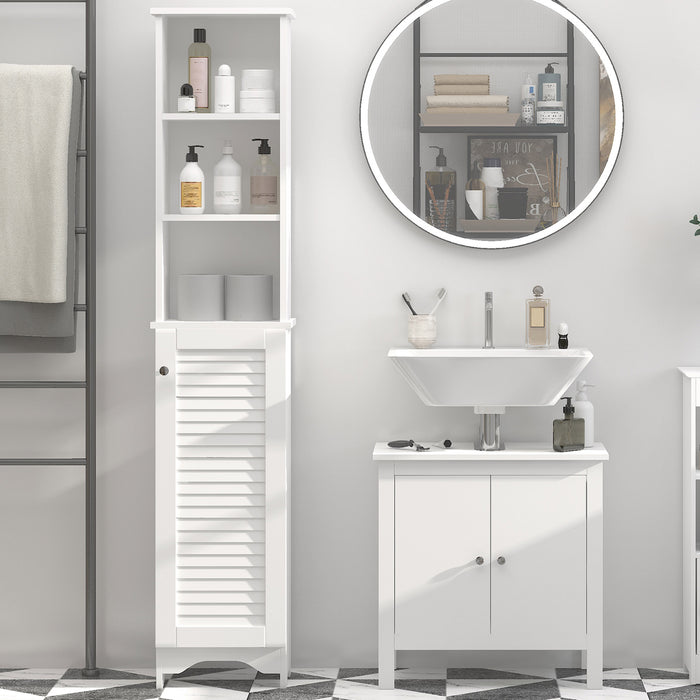 Tallboy 6-Shelf Freestanding Bathroom Cabinet - Ample Storage Cupboard Tower for Bathroom Organization - Stylish White Furniture for Home Space Optimization