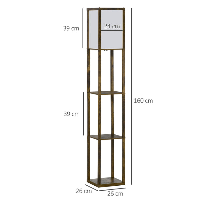 4-Tier Storage Shelf Floor Lamp - Rustic Brown Standing Light with Reading Lamp - Ideal for Living Room, Bedroom, Office Illumination & Organization