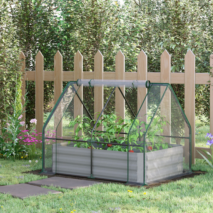 Steel Raised Garden Bed with Greenhouse - Durable Planter Box with Protective Plastic Cover and Ventilated Roll Up Window - Ideal for Cultivating Flowers and Vegetables, Size 127 x 95 x 92cm