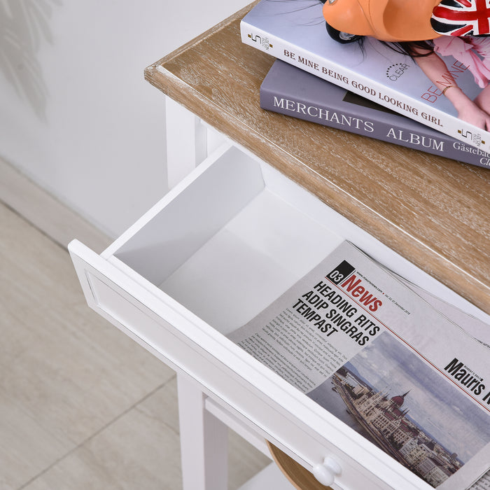 Hallway Console Table with Drawer & 2 Shelves - Elegant Retro-Styled Side Desk with Worktop Handle - Ideal Storage Solution for Bedroom and Living Room