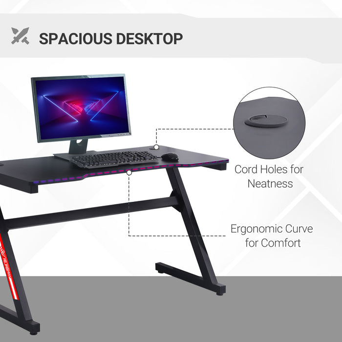 Z-Shaped Racing Style Gaming Desk 1.2m - Home Office Computer Table with Cable Management - Ideal for E-sports, Study, and Workstation Use in Black