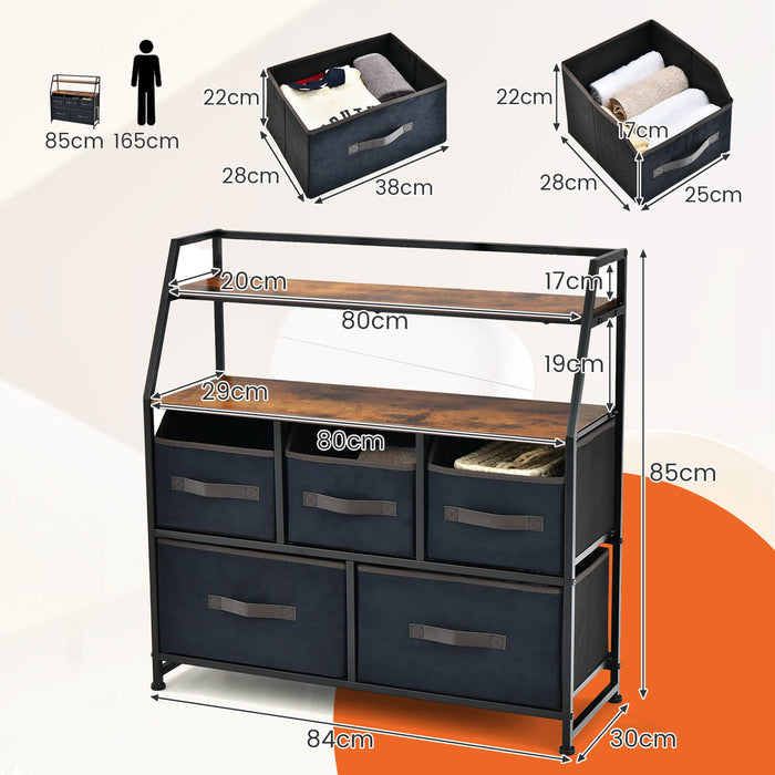Metal Frame 5 Drawers Dresser - Brown Dresser with Anti-Toppling Devices - Perfect Home Storage Solution
