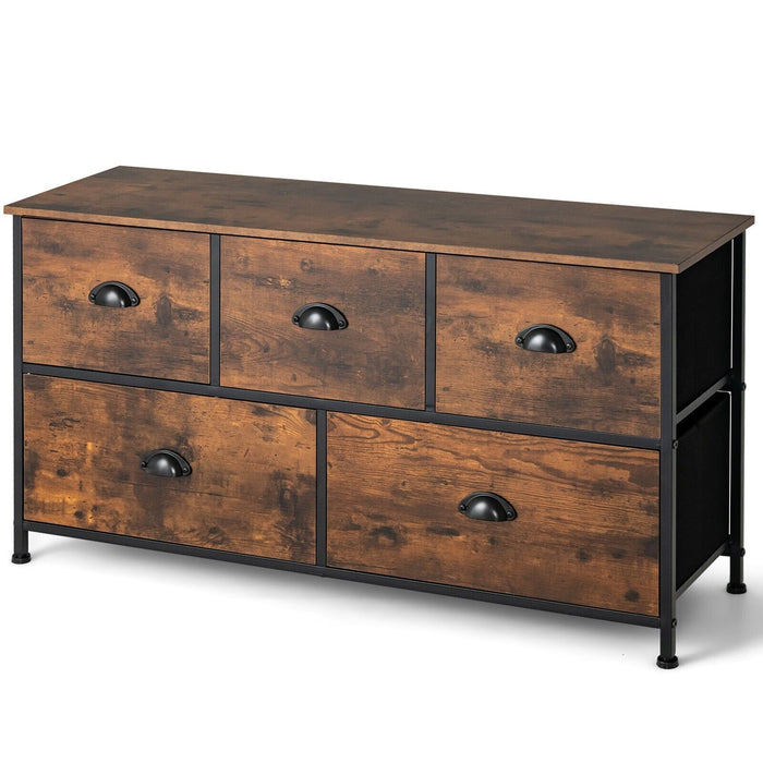 5-Drawer Multifunction Dresser - Rustic Brown with Foldable Drawers and Wooden Top - Ideal for Organizing and Storing Personal Items