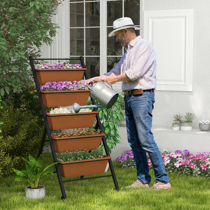 Vertical Raised Garden Bed 5-Layer - With Wheels and Drainage Holes in Brown - Ideal for Easy Gardening and Space Saving