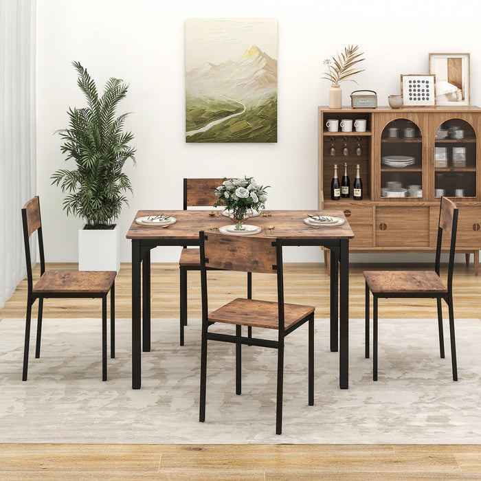 5 Piece Dining Set - Table and 4 Chairs with Backrest, Sturdy Metal Frame, Brown Finish  - Ideal for Family Dinners and Entertaining Guests