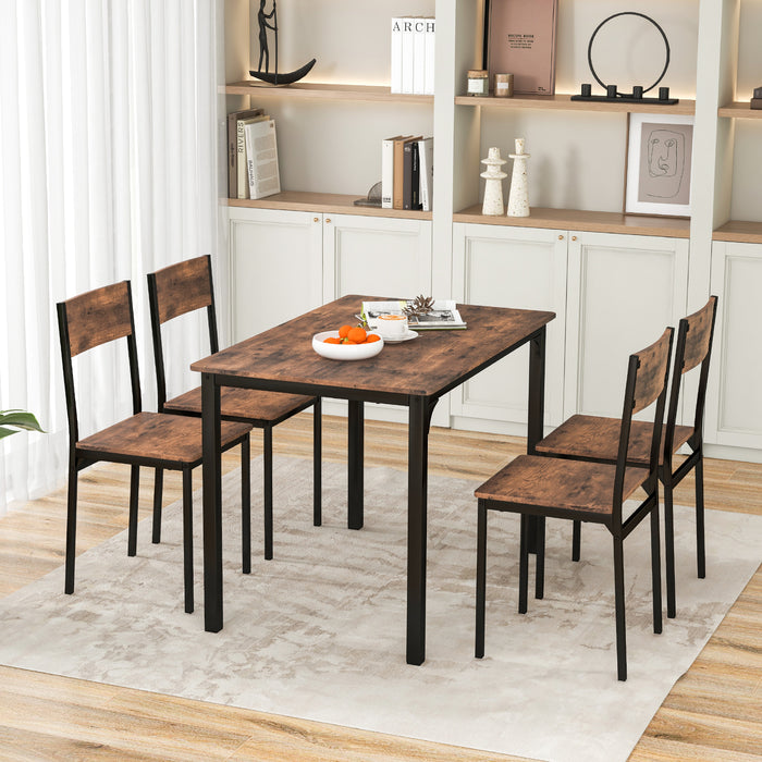 5 Piece Dining Set - Table and 4 Chairs with Backrest, Sturdy Metal Frame, Brown Finish  - Ideal for Family Dinners and Entertaining Guests