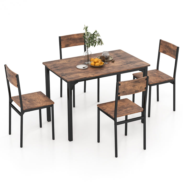 5 Piece Dining Set - Table and 4 Chairs with Backrest, Sturdy Metal Frame, Brown Finish  - Ideal for Family Dinners and Entertaining Guests